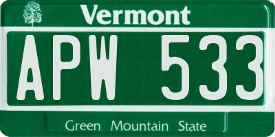 VT license plate APW533