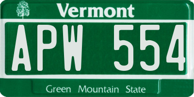 VT license plate APW554