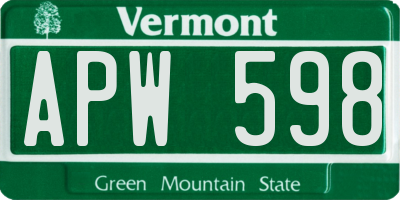 VT license plate APW598