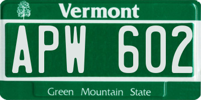 VT license plate APW602