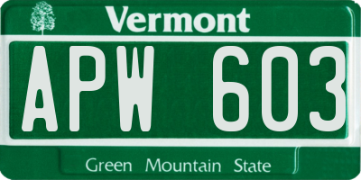 VT license plate APW603