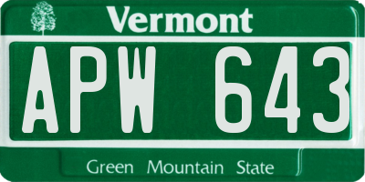 VT license plate APW643