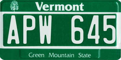 VT license plate APW645