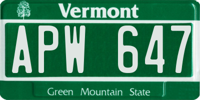 VT license plate APW647