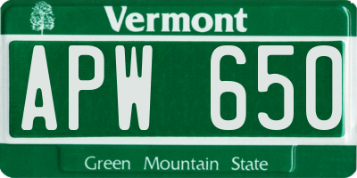 VT license plate APW650