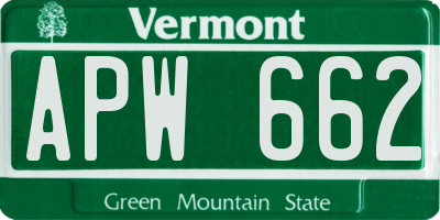 VT license plate APW662