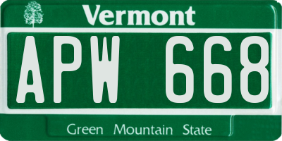 VT license plate APW668