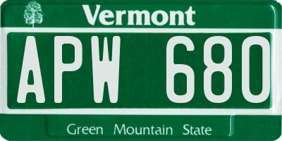 VT license plate APW680