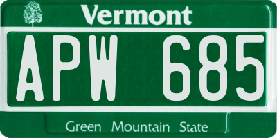 VT license plate APW685