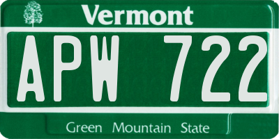 VT license plate APW722