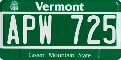 VT license plate APW725
