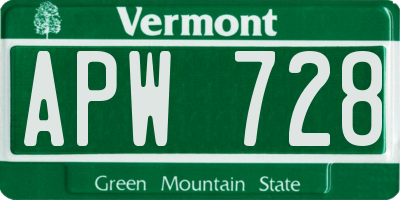 VT license plate APW728