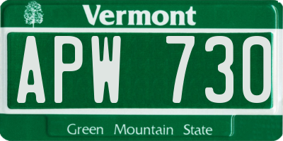 VT license plate APW730