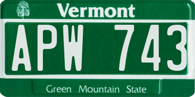 VT license plate APW743