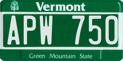 VT license plate APW750