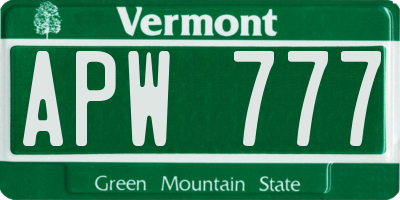 VT license plate APW777