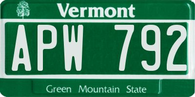 VT license plate APW792