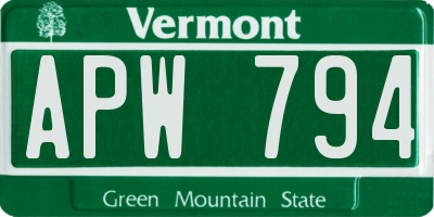 VT license plate APW794