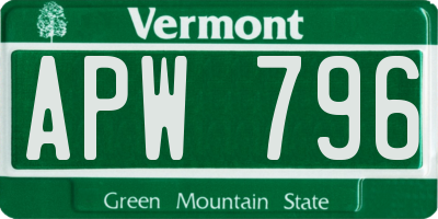 VT license plate APW796
