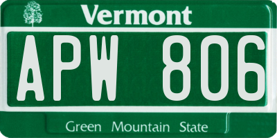 VT license plate APW806