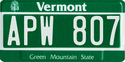 VT license plate APW807