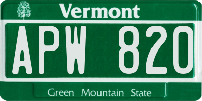 VT license plate APW820
