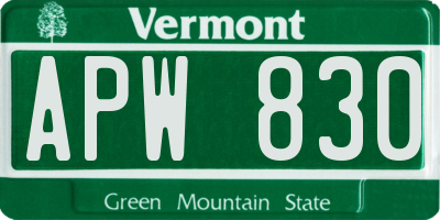 VT license plate APW830