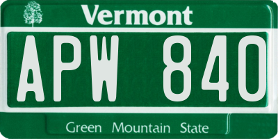 VT license plate APW840