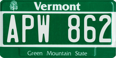 VT license plate APW862
