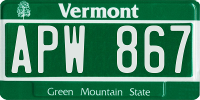 VT license plate APW867
