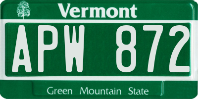 VT license plate APW872