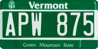 VT license plate APW875