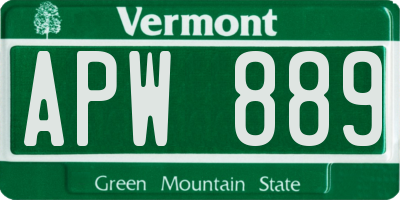 VT license plate APW889