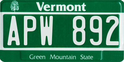 VT license plate APW892