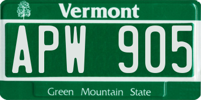 VT license plate APW905