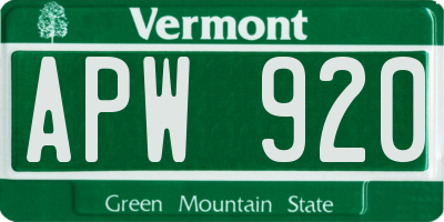 VT license plate APW920