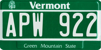 VT license plate APW922