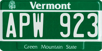 VT license plate APW923