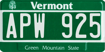 VT license plate APW925