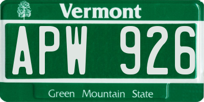 VT license plate APW926