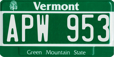 VT license plate APW953