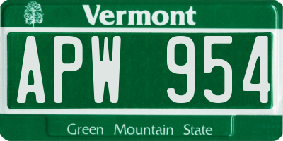 VT license plate APW954