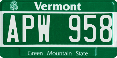 VT license plate APW958