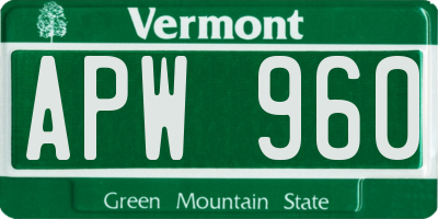 VT license plate APW960