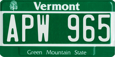 VT license plate APW965