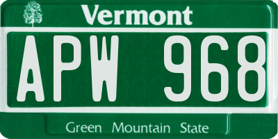 VT license plate APW968