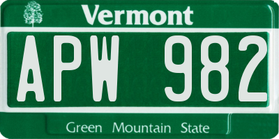VT license plate APW982