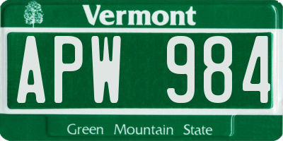 VT license plate APW984