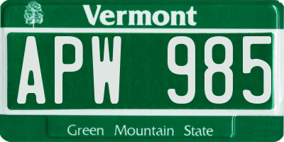 VT license plate APW985