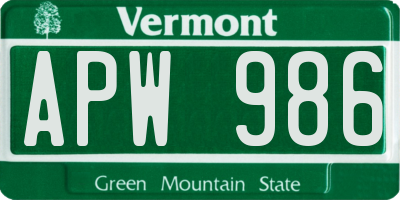VT license plate APW986